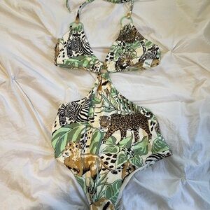 Jungle Print Cutout Swimsuit